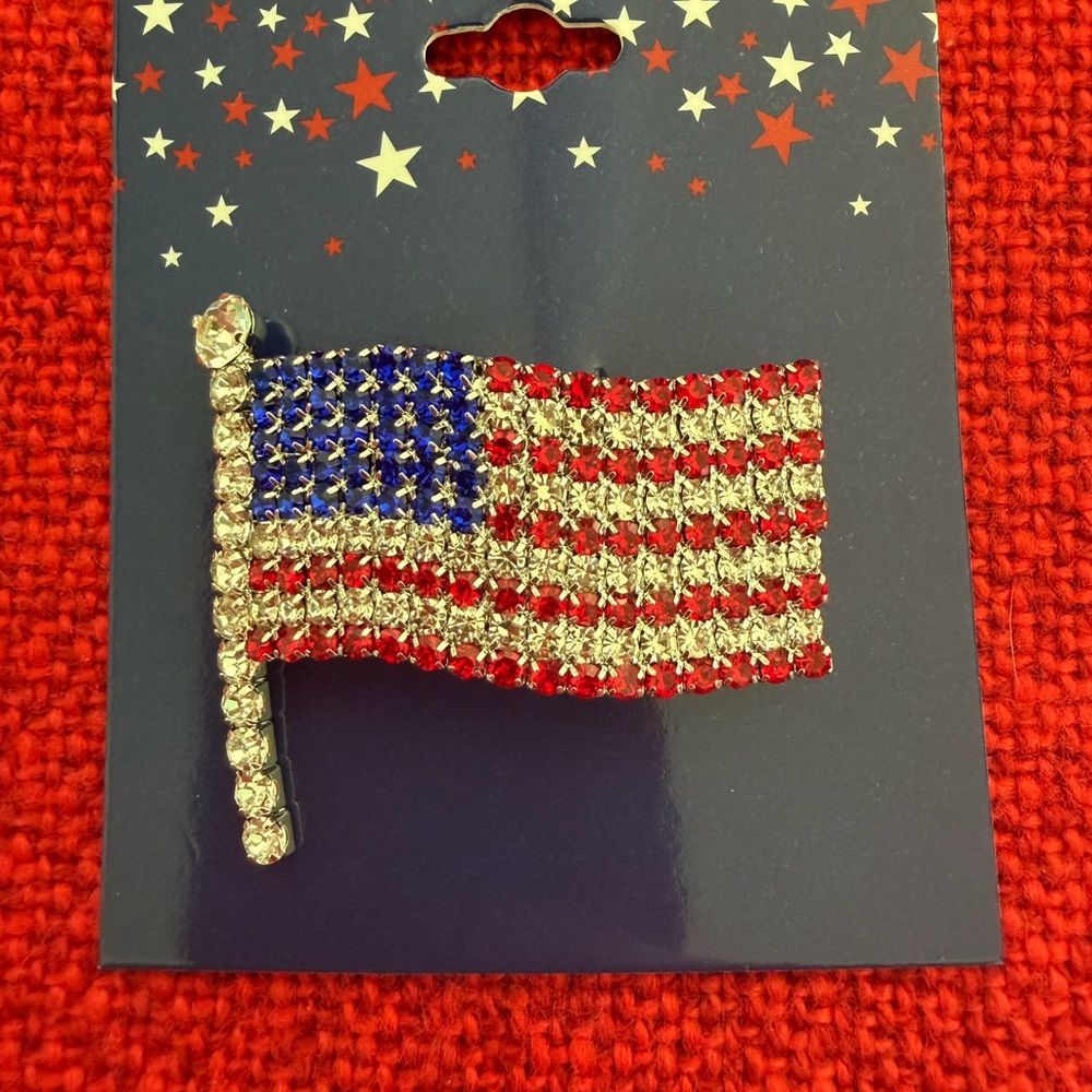 Crystal American Flag Pin - Red, Blue, Gold